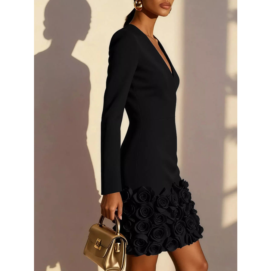 V-Neck Dress with Rose Embellishment Apparel and Accessories