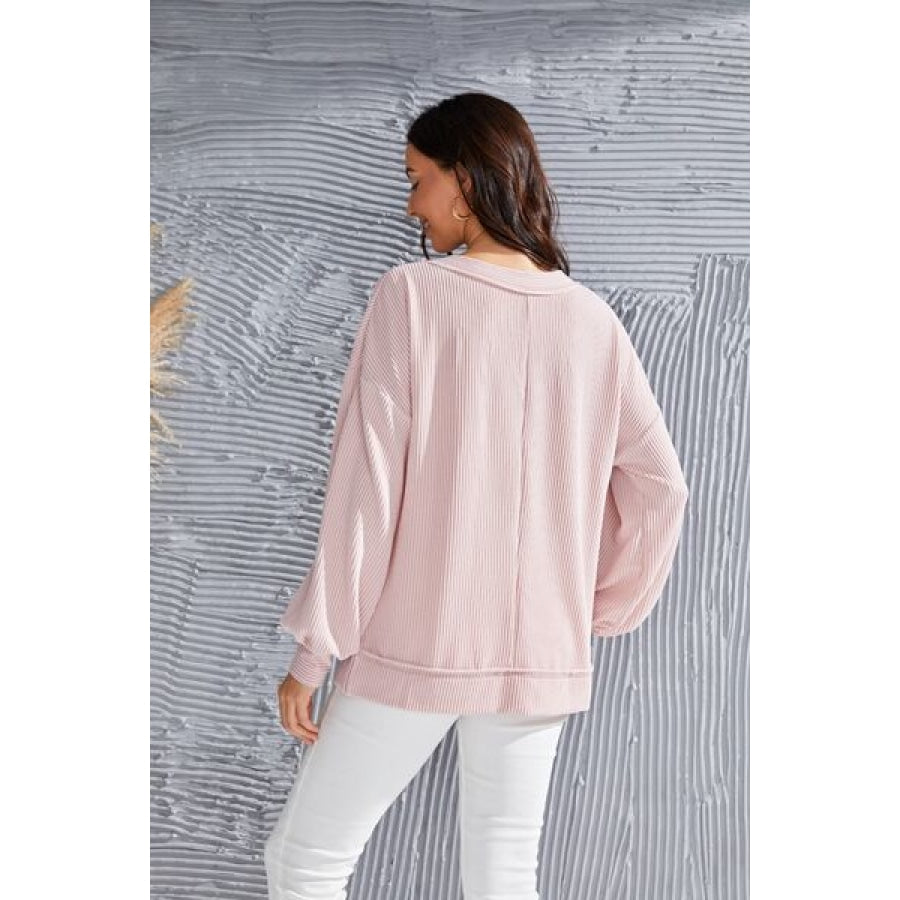 V-Neck Drop Shoulder Lantern Sleeve Blouse Dusty Pink / S Clothing