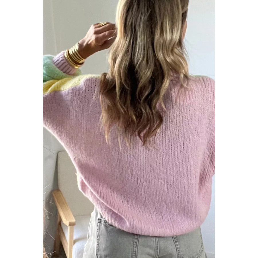 V Neck Drop Shoulder Patchwork Regular Wash Knitwear Cardigan Apparel and Accessories