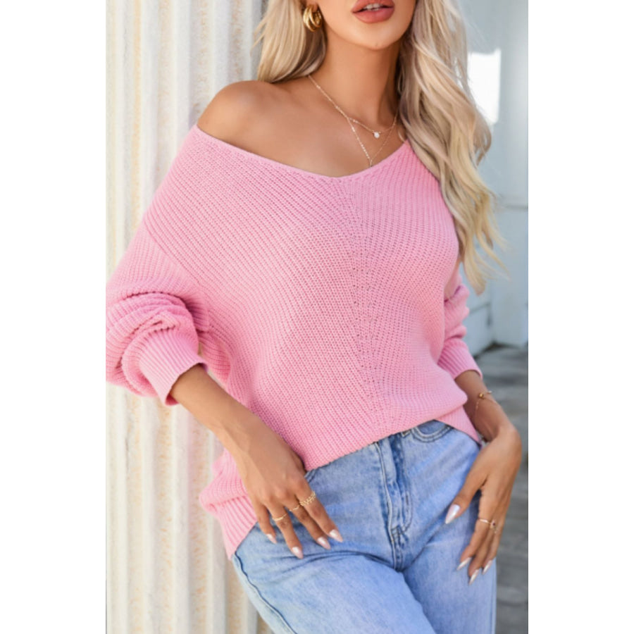 V-Neck Drop Shoulder Sweater Apparel and Accessories