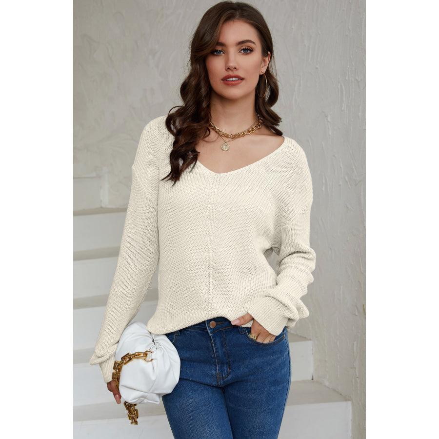 V-Neck Drop Shoulder Sweater Apparel and Accessories