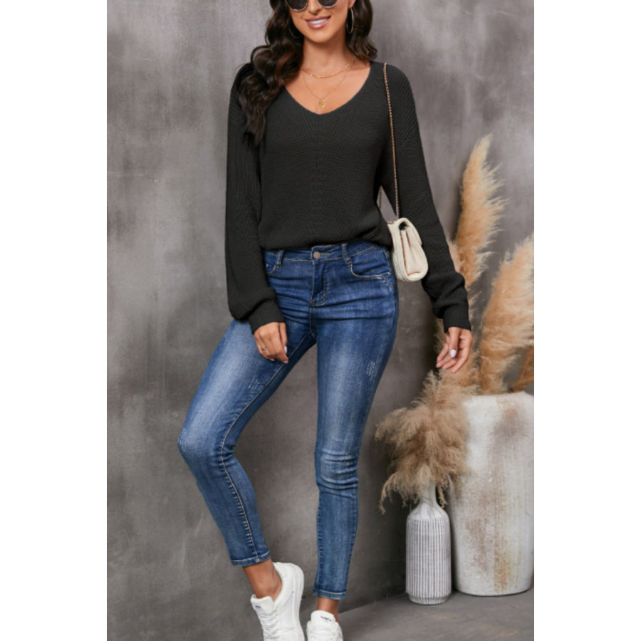 V-Neck Drop Shoulder Sweater Apparel and Accessories