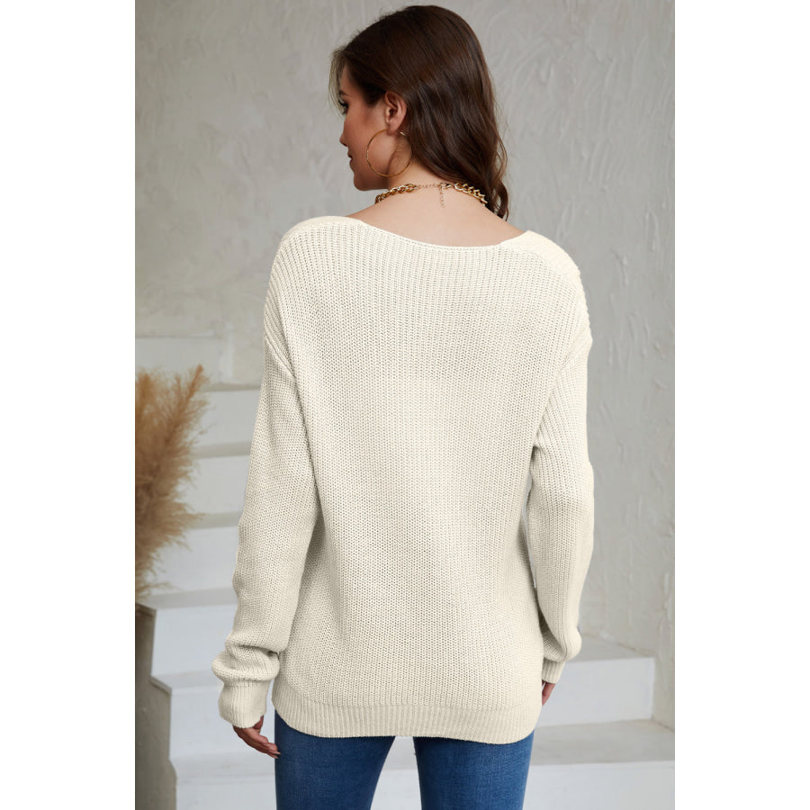 V-Neck Drop Shoulder Sweater Apparel and Accessories