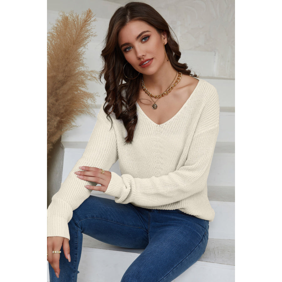 V-Neck Drop Shoulder Sweater Apparel and Accessories