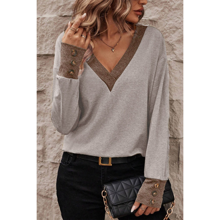 V - Neck Dropped Shoulder Blouse Dust Storm / S Apparel and Accessories