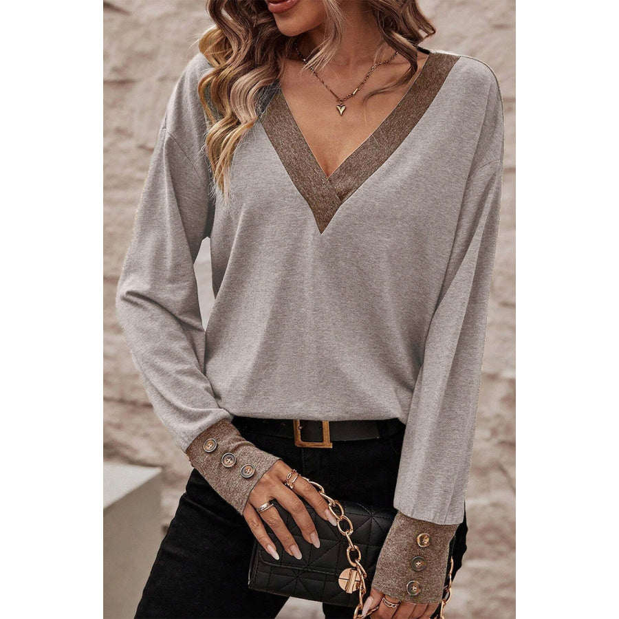 V - Neck Dropped Shoulder Blouse Dust Storm / S Apparel and Accessories
