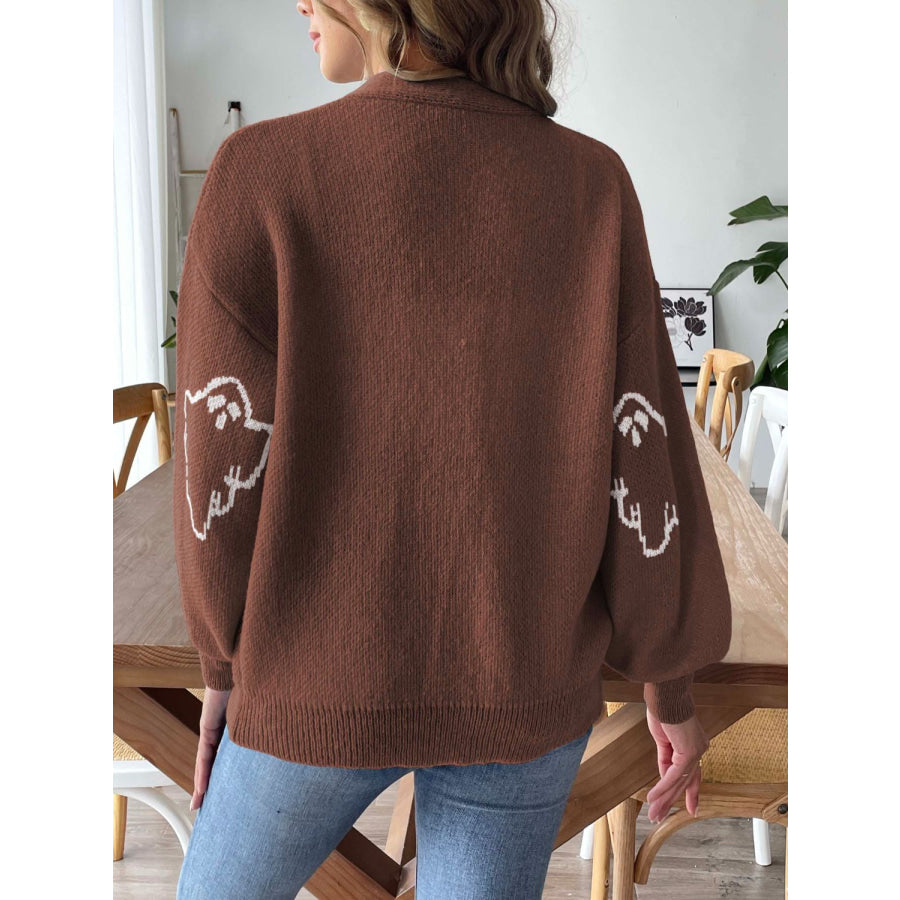 V-Neck Dropped Shoulder Cardigan Brown / S Apparel and Accessories