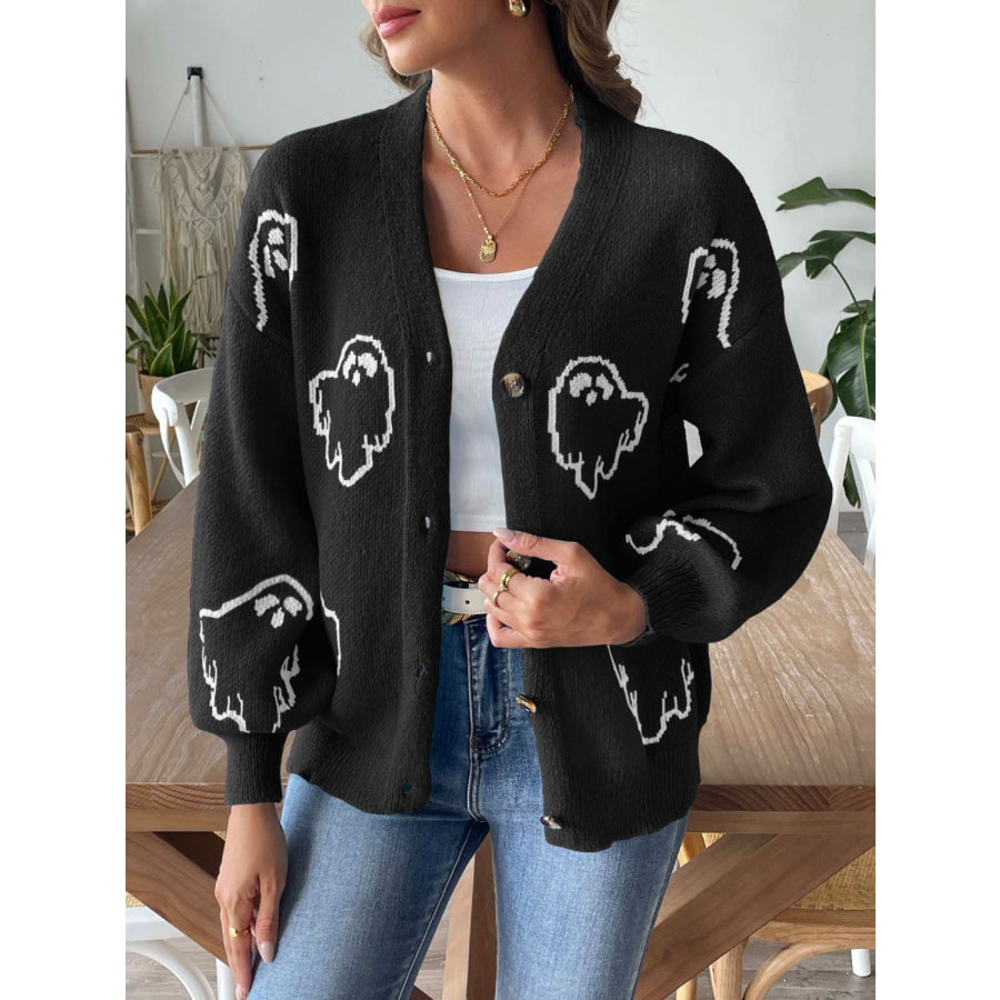 V-Neck Dropped Shoulder Cardigan Black / S Apparel and Accessories