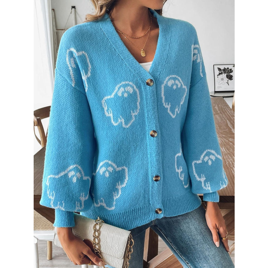 V-Neck Dropped Shoulder Cardigan Cerulean / S Apparel and Accessories