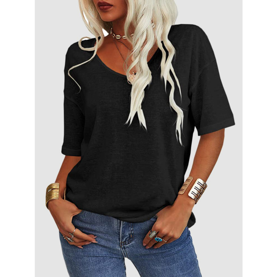 V-Neck Dropped Shoulder Half Sleeve T-Shirt Apparel and Accessories