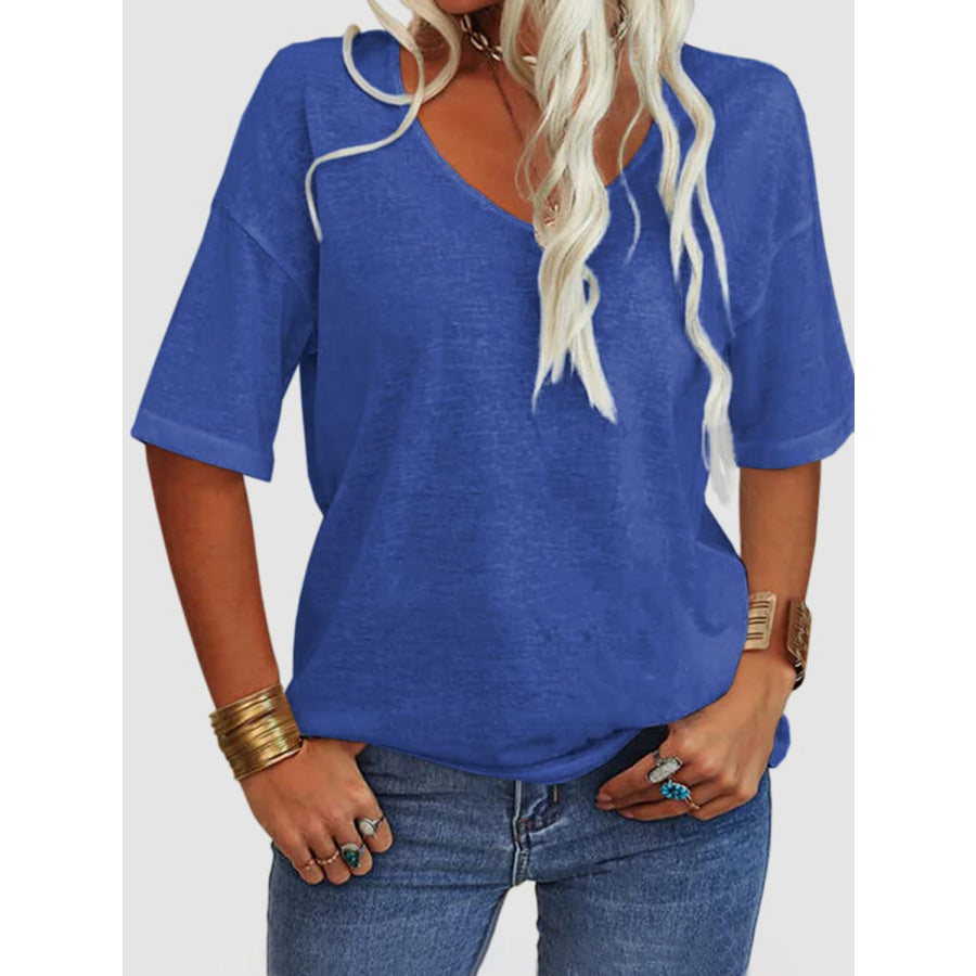 V-Neck Dropped Shoulder Half Sleeve T-Shirt Apparel and Accessories