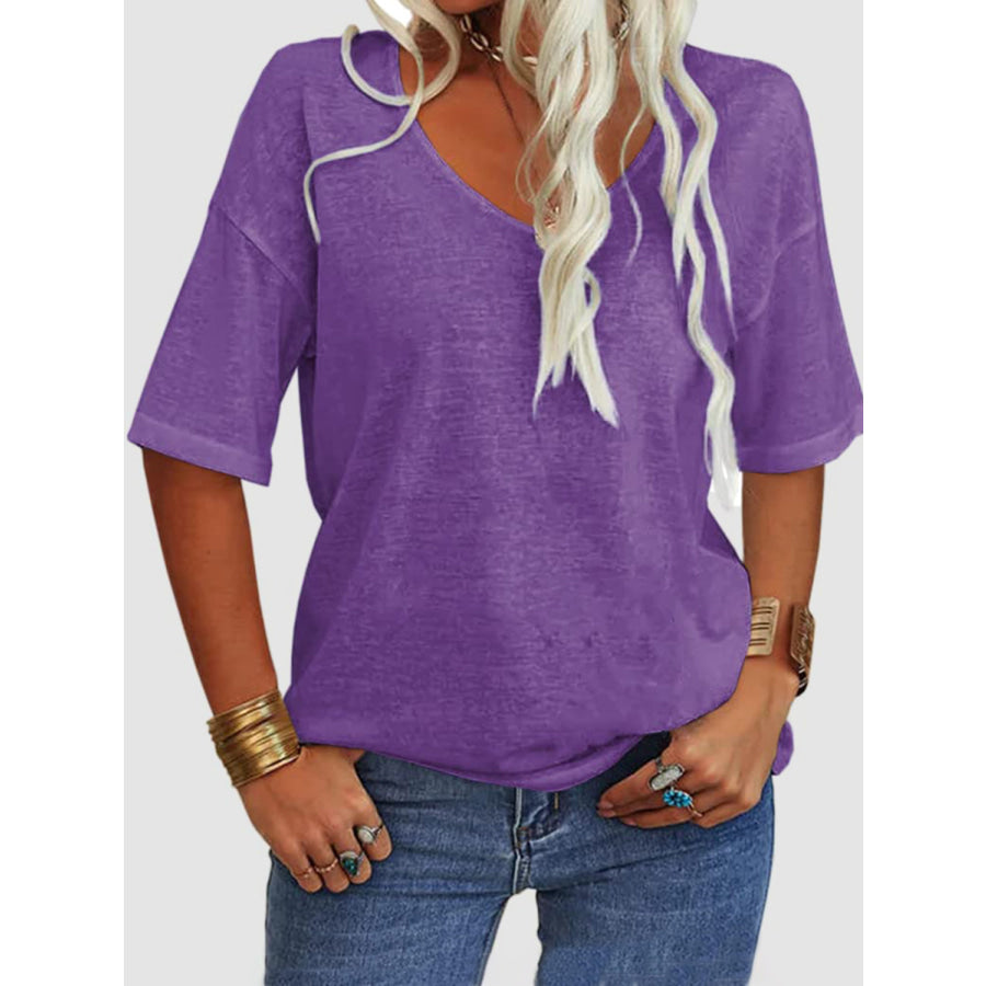 V-Neck Dropped Shoulder Half Sleeve T-Shirt Apparel and Accessories