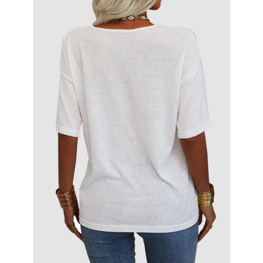 V-Neck Dropped Shoulder Half Sleeve T-Shirt White / S Apparel and Accessories