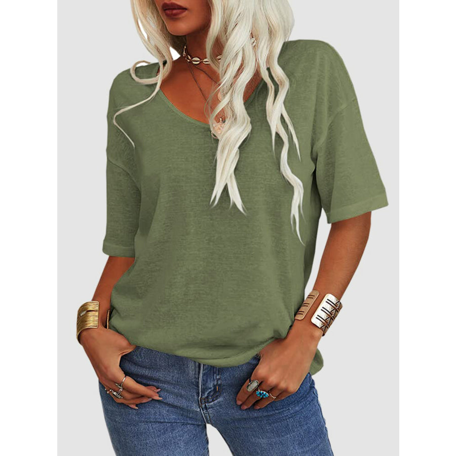 V-Neck Dropped Shoulder Half Sleeve T-Shirt Apparel and Accessories