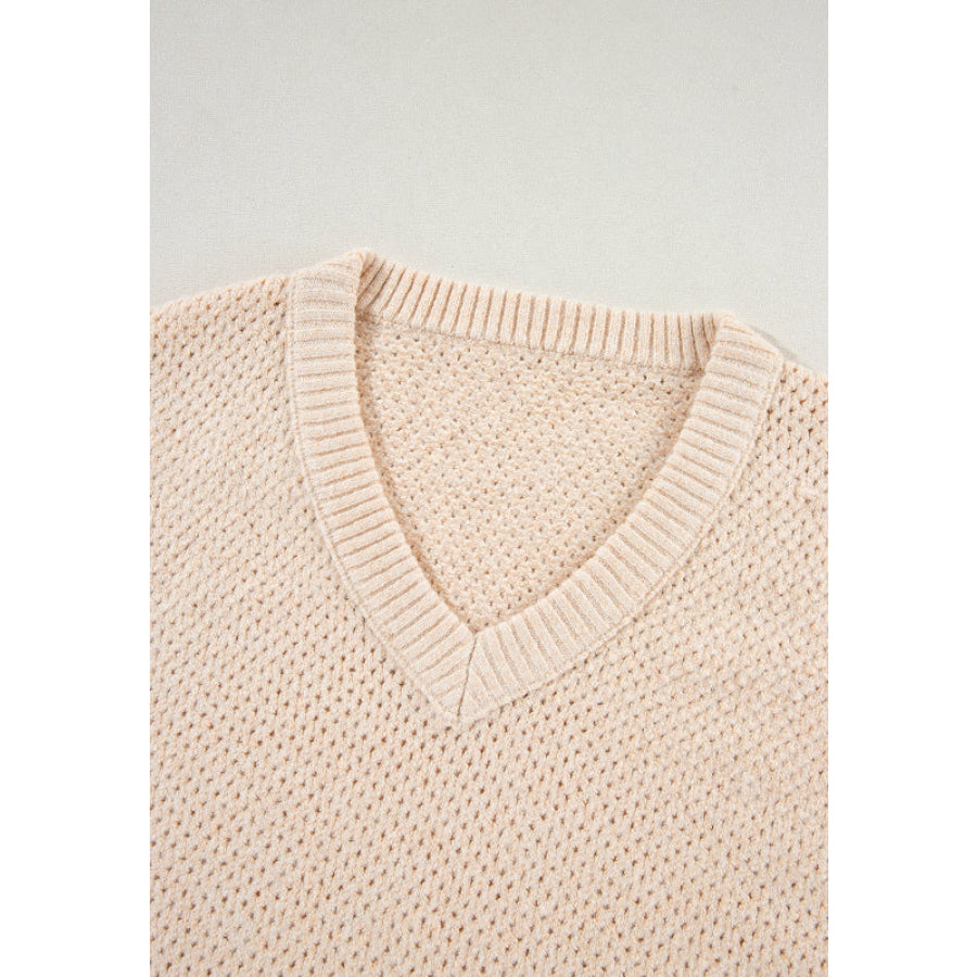 V-Neck Dropped Shoulder Long Sleeve Sweater Apparel and Accessories