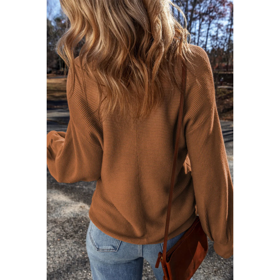 V-Neck Dropped Shoulder Long Sleeve Sweater Apparel and Accessories