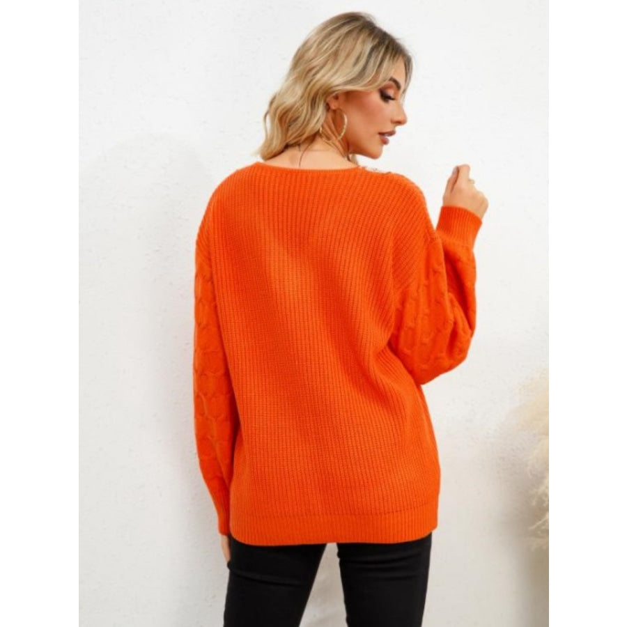 V-Neck Dropped Shoulder Long Sleeve Sweater Apparel and Accessories