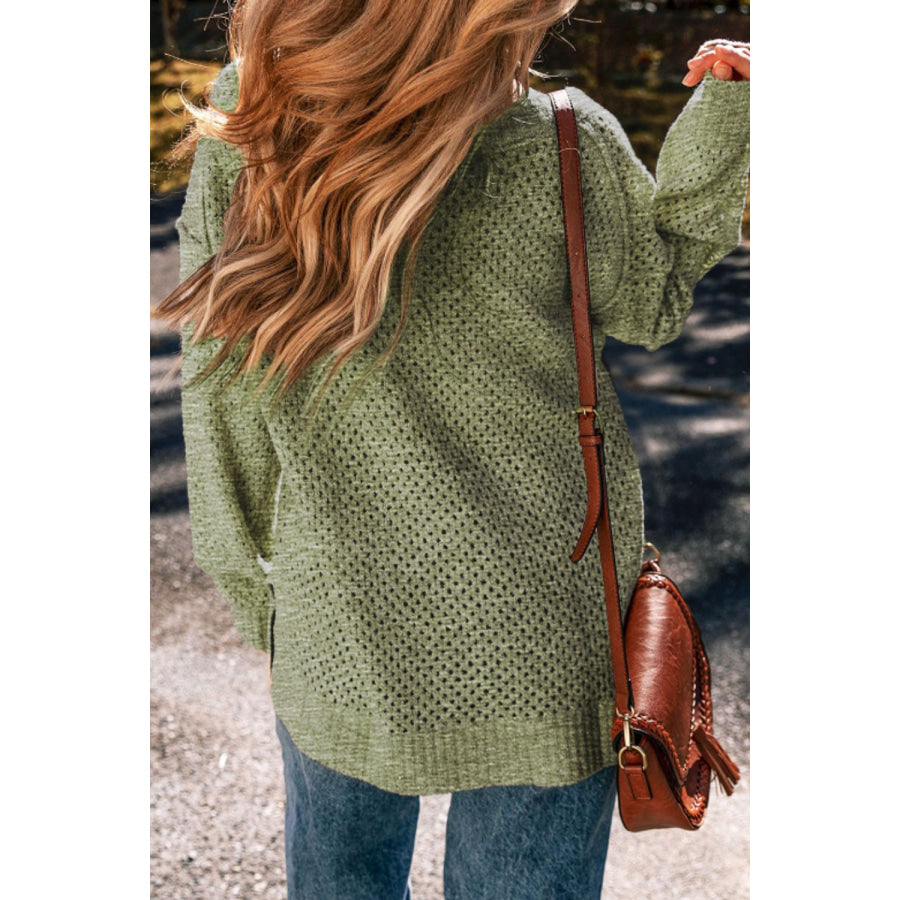 V-Neck Dropped Shoulder Long Sleeve Sweater Apparel and Accessories