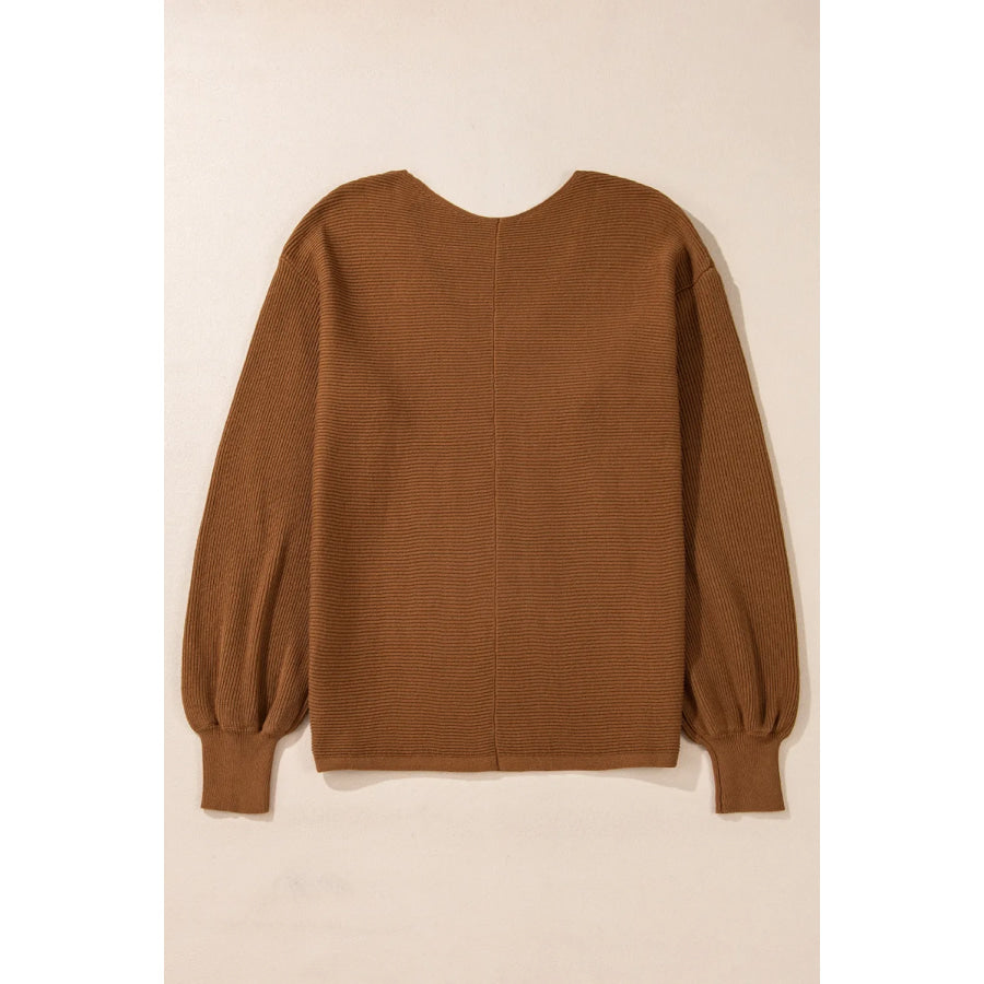 V-Neck Dropped Shoulder Long Sleeve Sweater Apparel and Accessories
