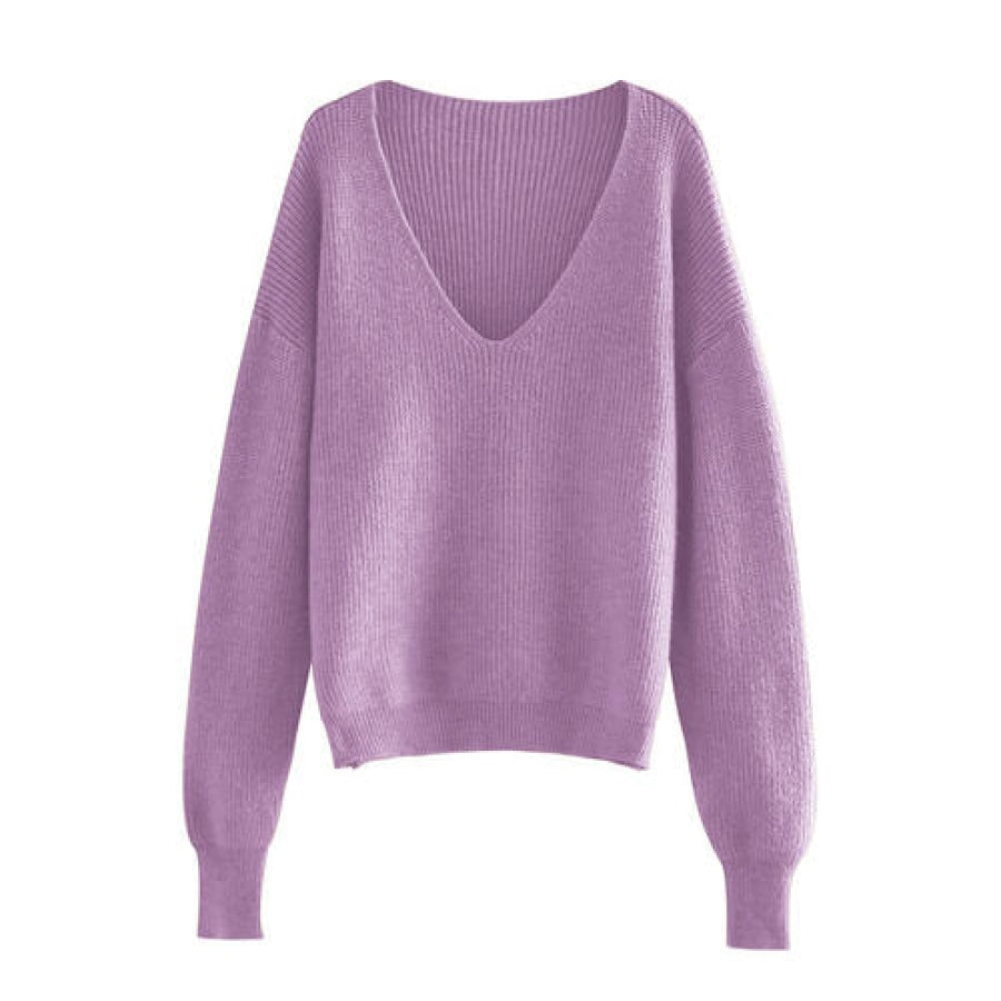 V-Neck Dropped Shoulder Long Sleeve Sweater