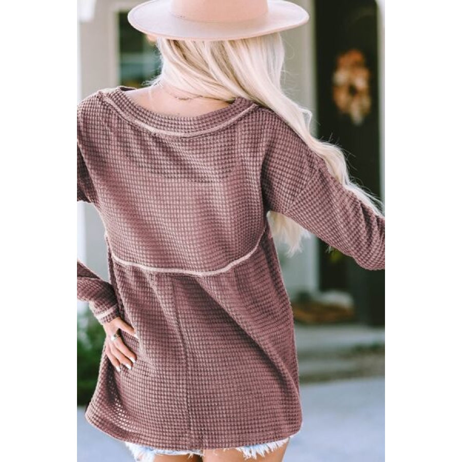 V-Neck Dropped Shoulder Long Sleeve T-Shirt Clothing