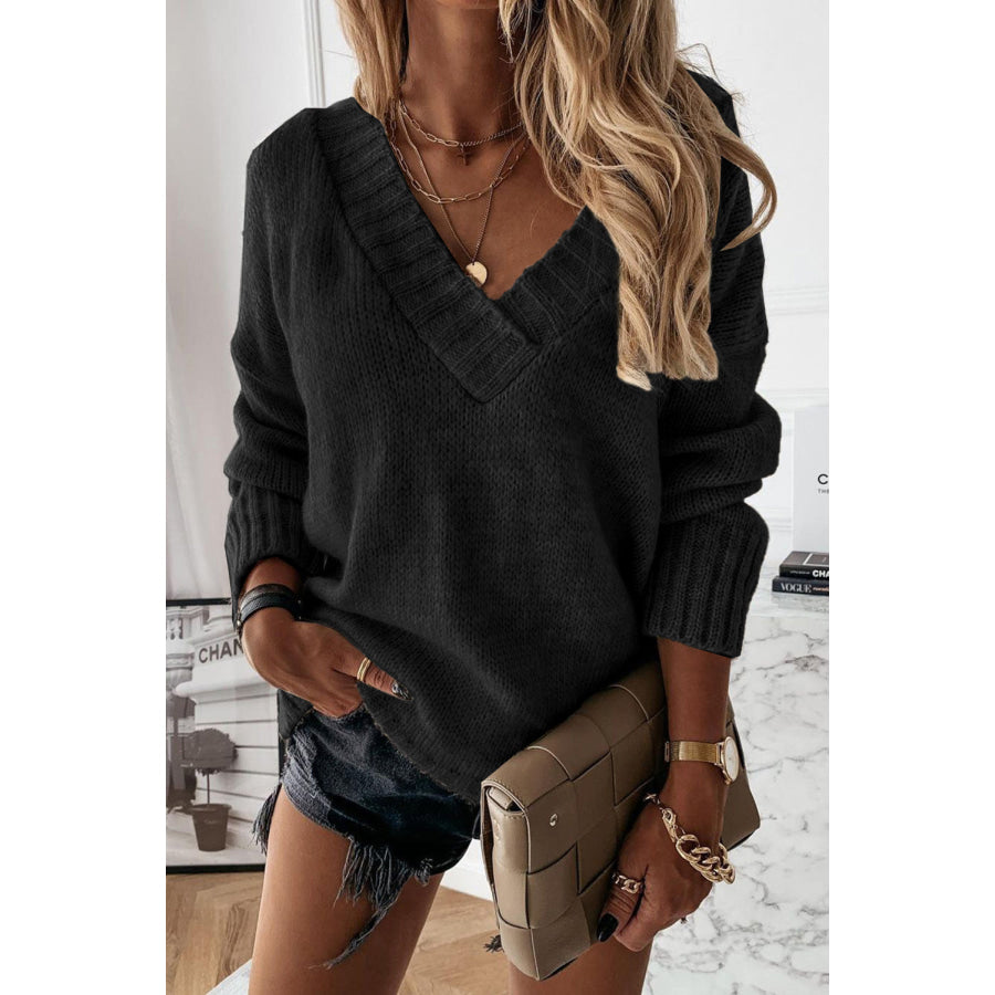 V-Neck Dropped Shoulder Sweater Apparel and Accessories