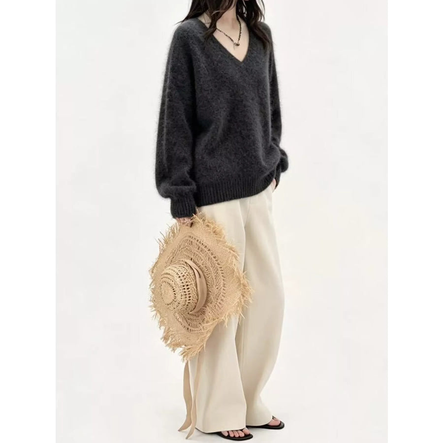 V-Neck Dropped Shoulder Sweater Apparel and Accessories