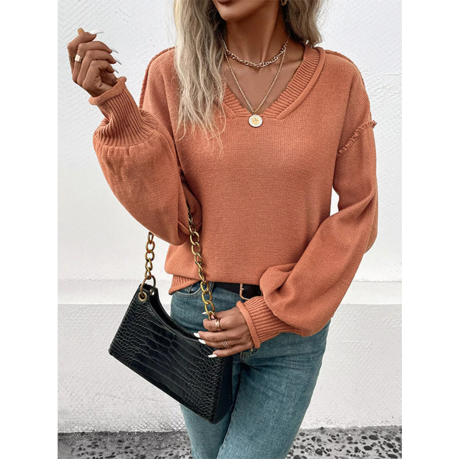 V-Neck Dropped Shoulder Sweater Apparel and Accessories