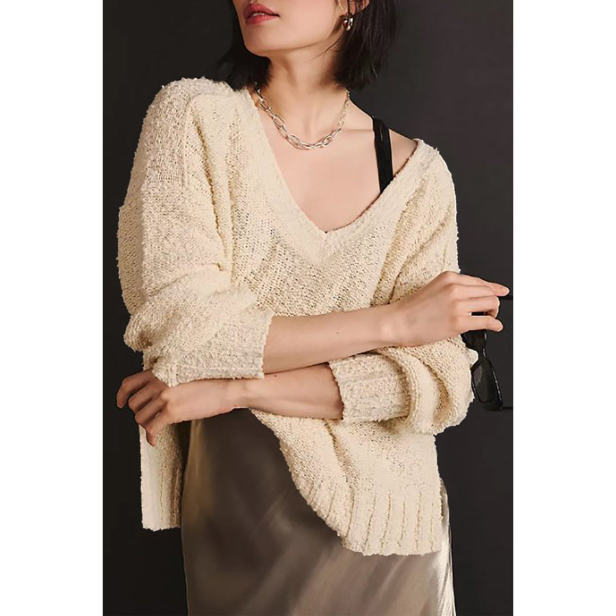 V-Neck Dropped Shoulder Sweater Apparel and Accessories