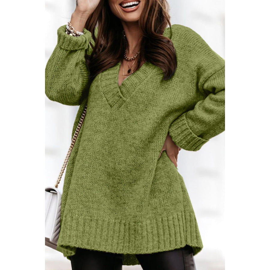 V-Neck Dropped Shoulder Sweater Apparel and Accessories