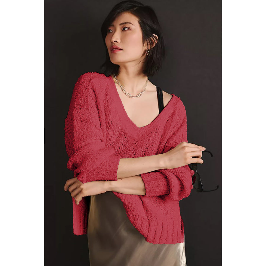 V-Neck Dropped Shoulder Sweater Apparel and Accessories