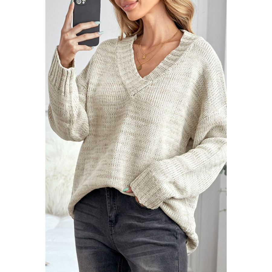 V-Neck Dropped Shoulder Sweater Apparel and Accessories