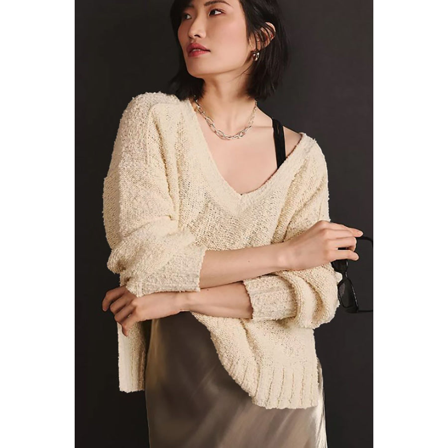 V-Neck Dropped Shoulder Sweater Apparel and Accessories