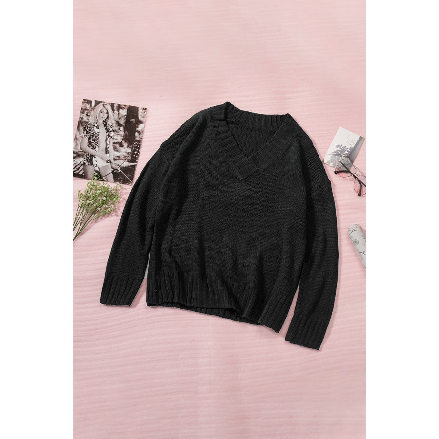 V-Neck Dropped Shoulder Sweater Apparel and Accessories