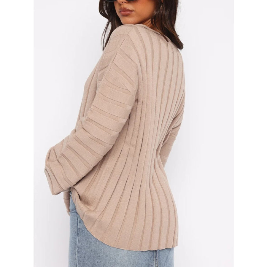 V-Neck Dropped Shoulder Sweater Apricot / One Size Apparel and Accessories