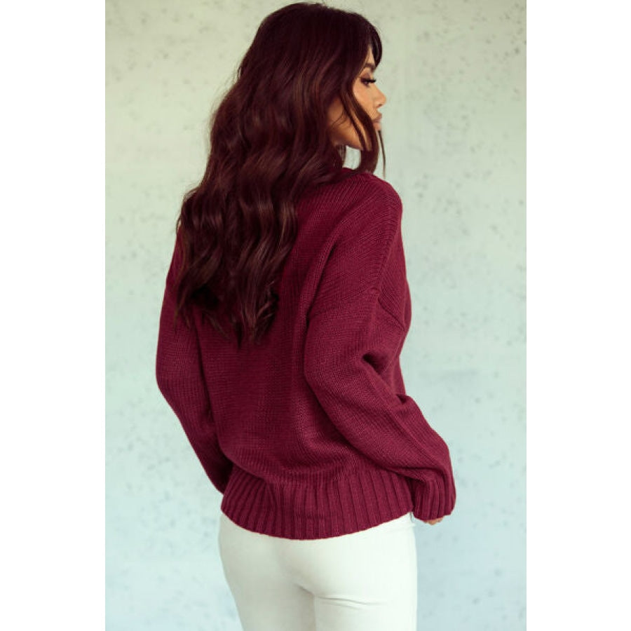 V-Neck Dropped Shoulder Sweater Wine / S Clothing