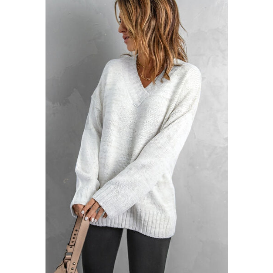 V-Neck Dropped Shoulder Sweater Clothing