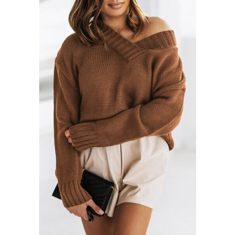 V-Neck Dropped Shoulder Sweater Clothing