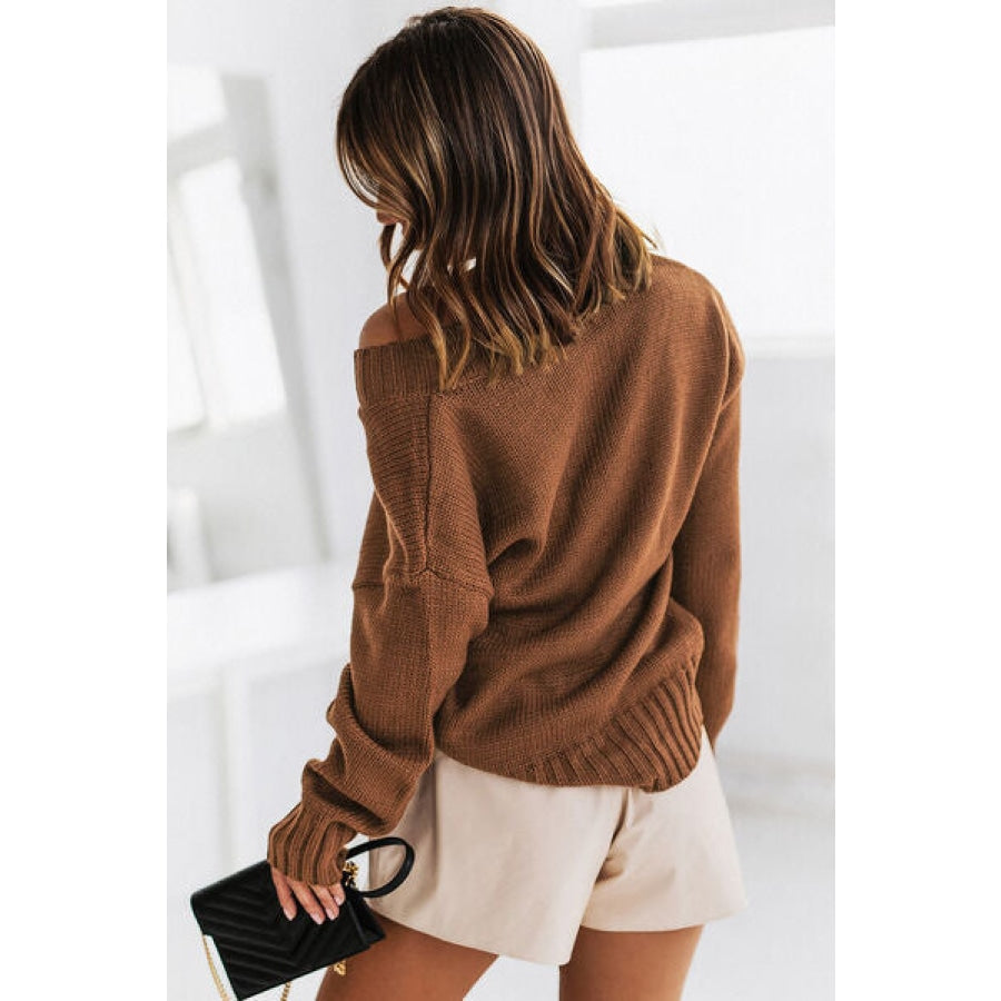 V-Neck Dropped Shoulder Sweater Clothing