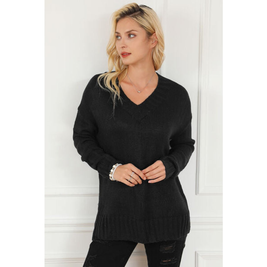 V-Neck Dropped Shoulder Sweater Clothing