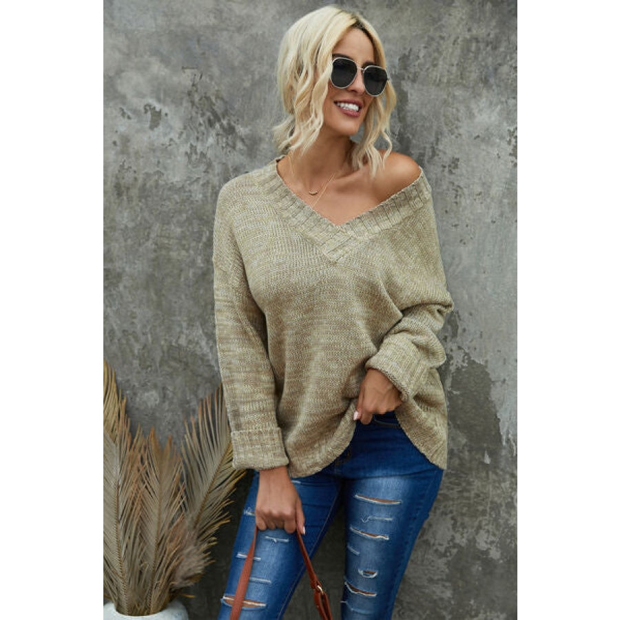 V-Neck Dropped Shoulder Sweater Clothing