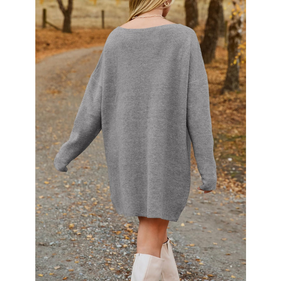 V-Neck Dropped Shoulder Sweater Dress Apparel and Accessories