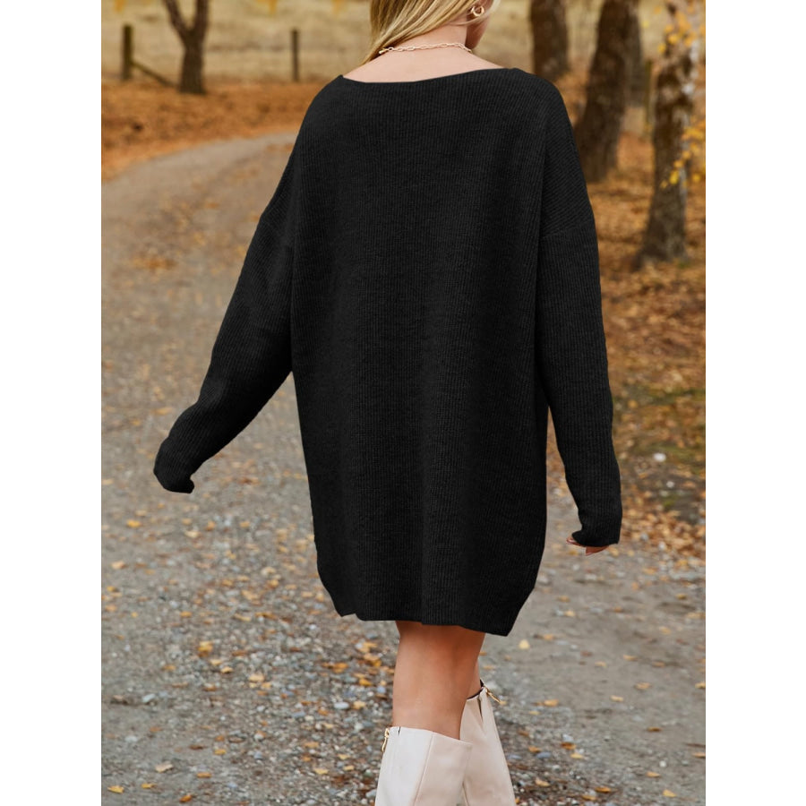 V-Neck Dropped Shoulder Sweater Dress Apparel and Accessories