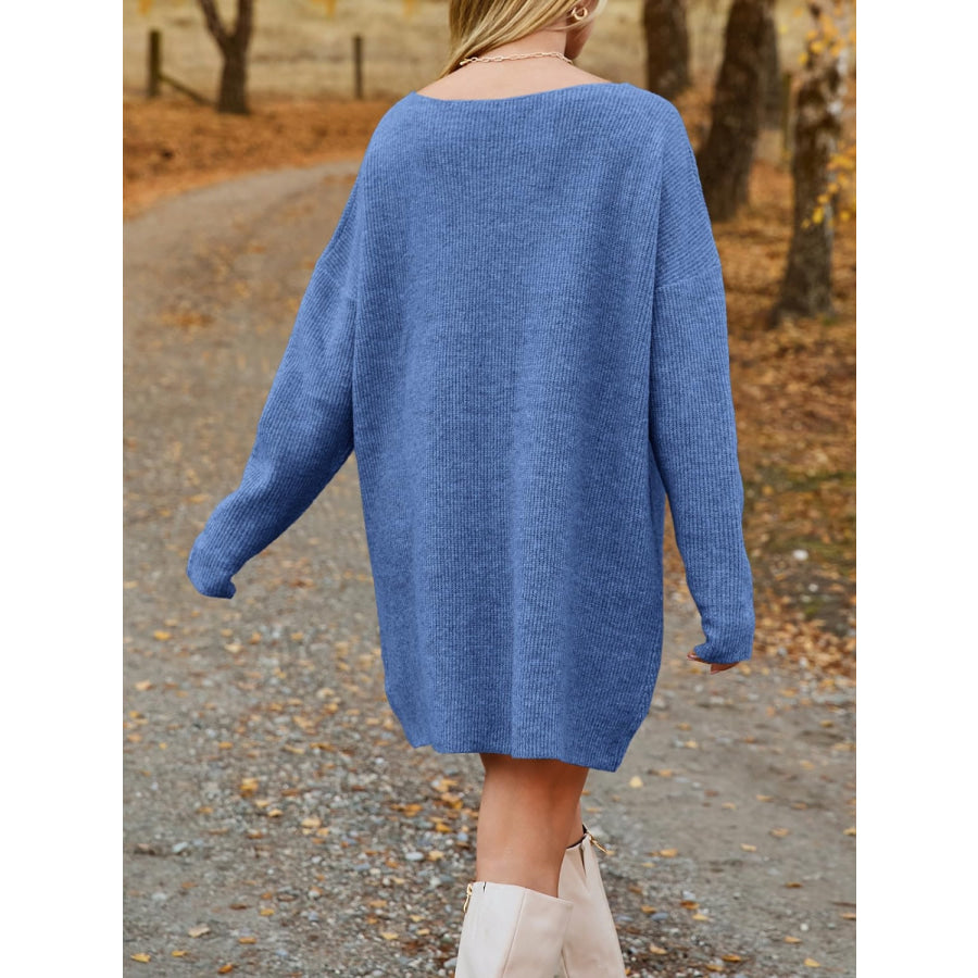 V-Neck Dropped Shoulder Sweater Dress Apparel and Accessories