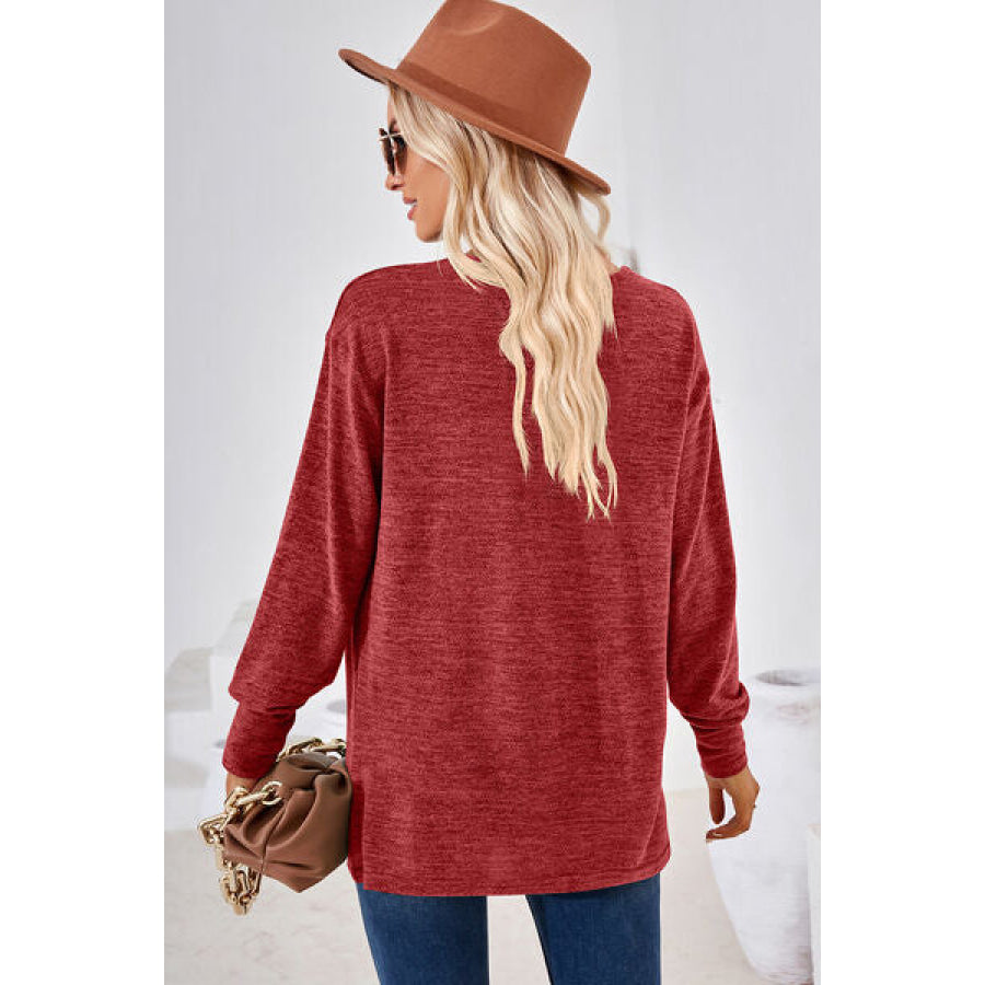 V - Neck Dropped Shoulder T - Shirt Brick Red / S Apparel and Accessories