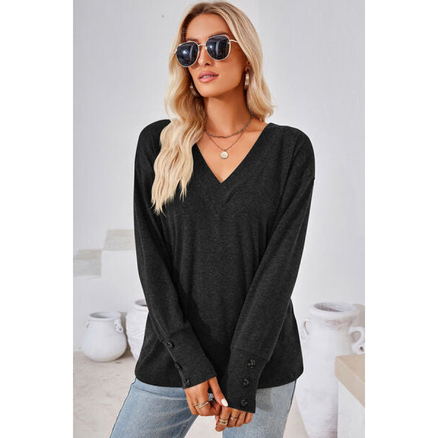 V - Neck Dropped Shoulder T - Shirt Black / S Apparel and Accessories