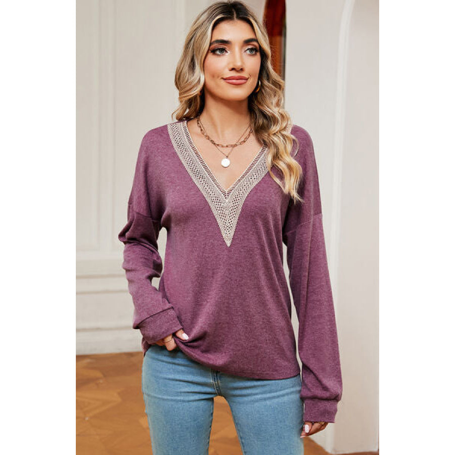 V - Neck Dropped Shoulder T - Shirt Fuchsia / S Apparel and Accessories