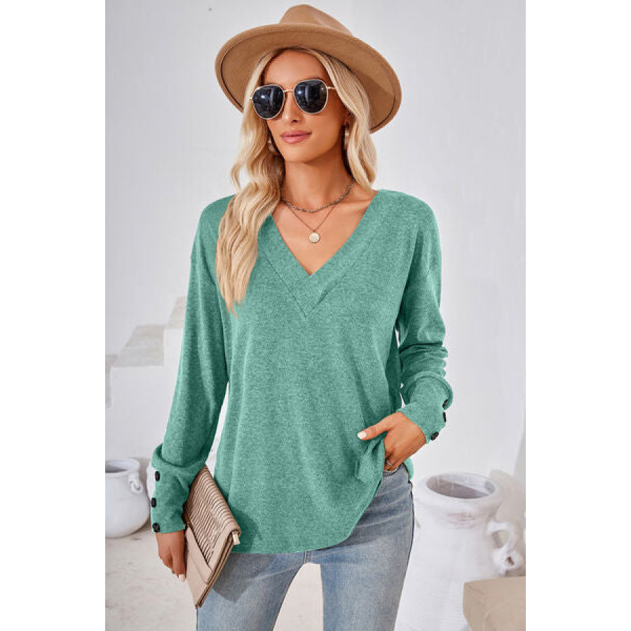 V - Neck Dropped Shoulder T - Shirt Gum Leaf / S Apparel and Accessories