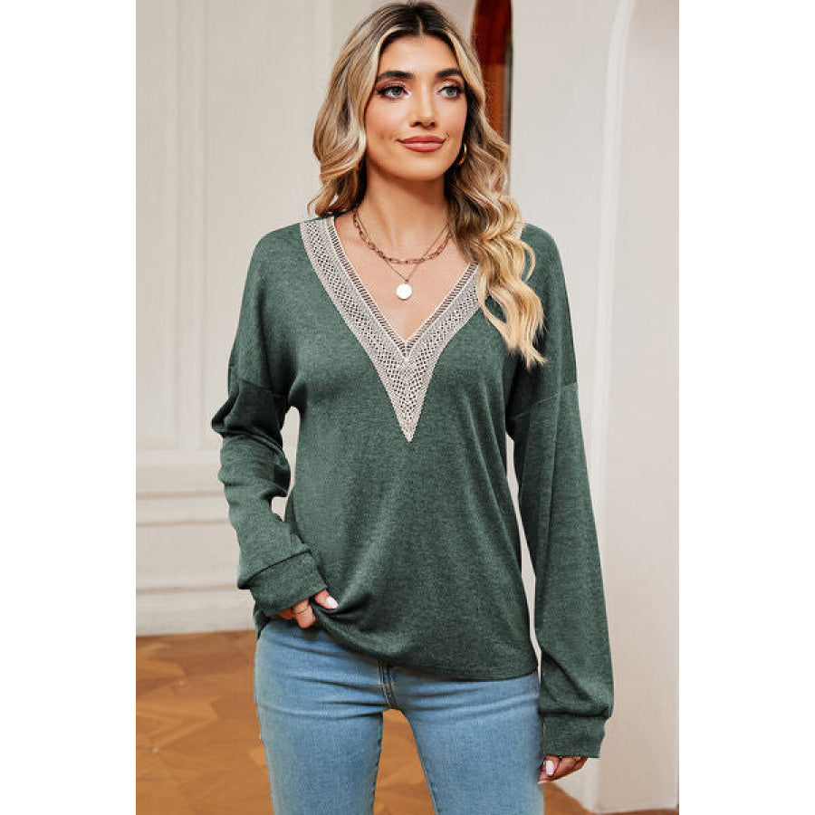 V - Neck Dropped Shoulder T - Shirt Matcha Green / S Apparel and Accessories