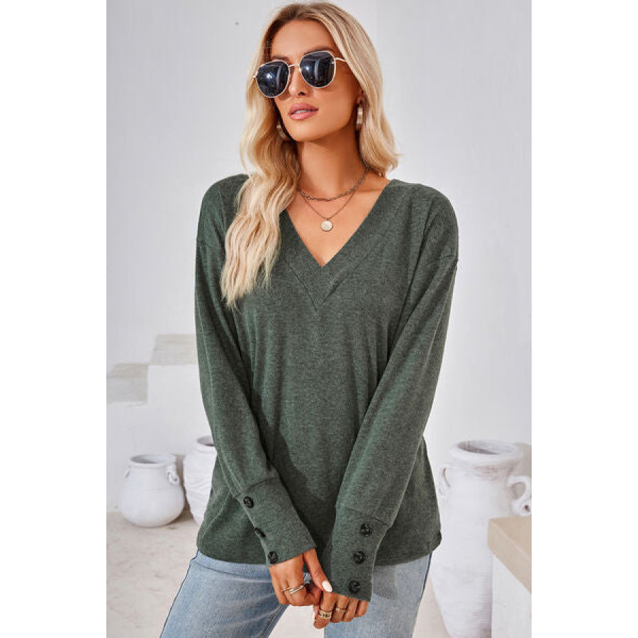 V - Neck Dropped Shoulder T - Shirt Matcha Green / S Apparel and Accessories